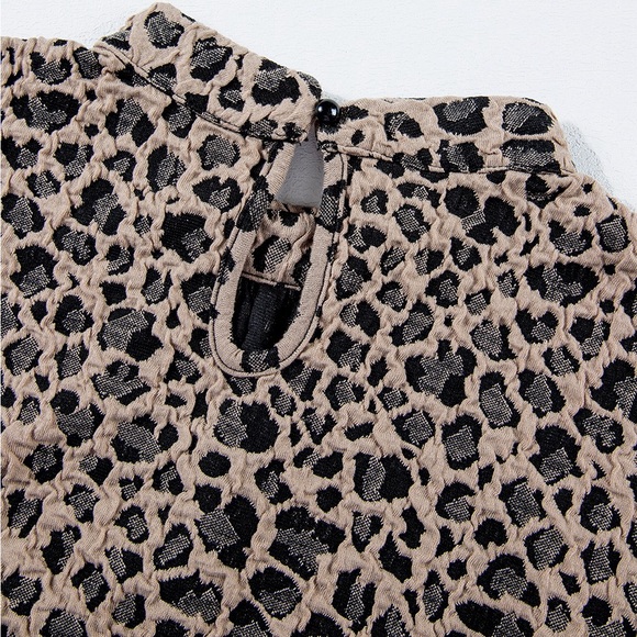 Khaki Animal Print Ruffle Sleeve Back Button Top - Picture 13 of 14